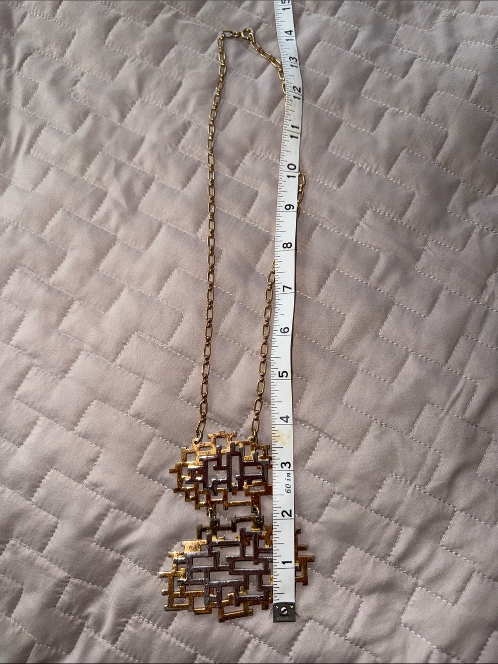 Napier Signed Vintage Gold & Silver Two-Tier Geometric Linked Statement Necklace - Picture 4 of 7